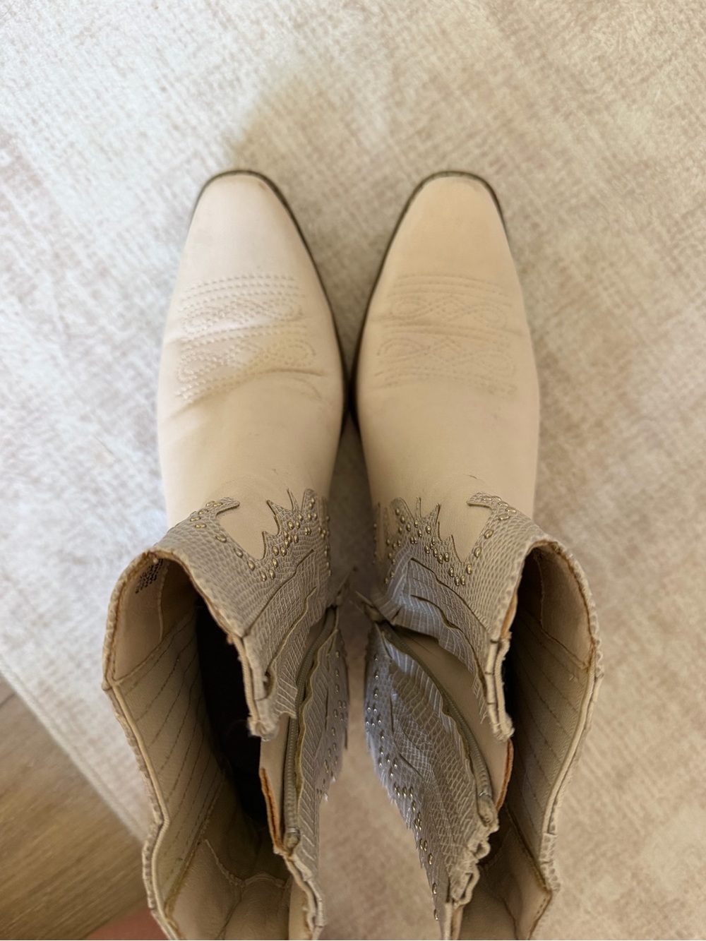 Women's Cream Western Ankle Boots - Stylish Pointed Toe
